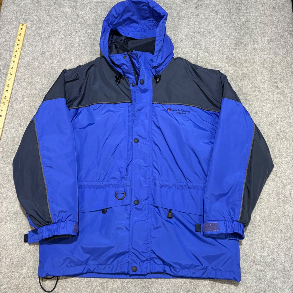 Tri-Mountain Mens Hooded Parka Jacket Blue Navy Full Zip Outdoor Medium